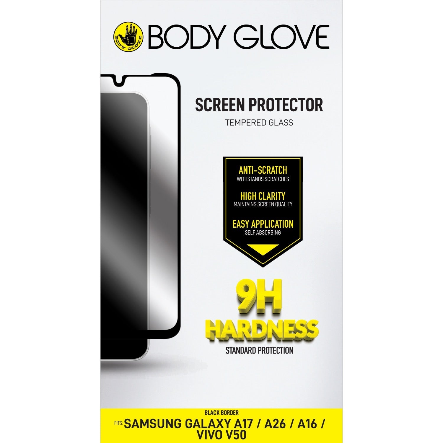 Body Glove Tempered Glass Screen Protector - Samsung Galaxy A17A26A16VIVO V50 - Black Border