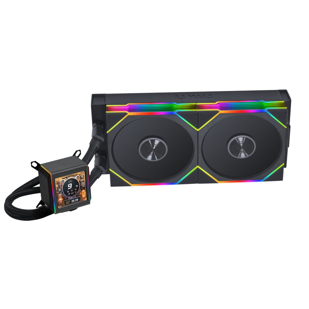 Lian Li Galahad II LCD 280mm AIO Asetek 8th Gen Liquid Cooler - 2 X 140mm RGB Fans - 2.4 GHz Wireless Control - 2.88 IPS LCD Screen - Pre-Installed Daisy-Chained TL Fans - Black (GA2ALCD28TLB)