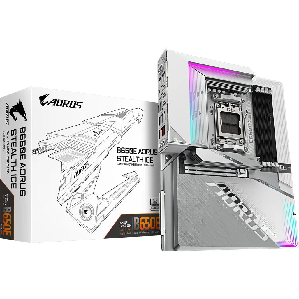 GIGABYTE Motherboard AMD B650 Aorus Stealth Chipset for AMD AM5; 4x DDR5; 3x M2; HDMIDPUSB Type-C®; ATX.