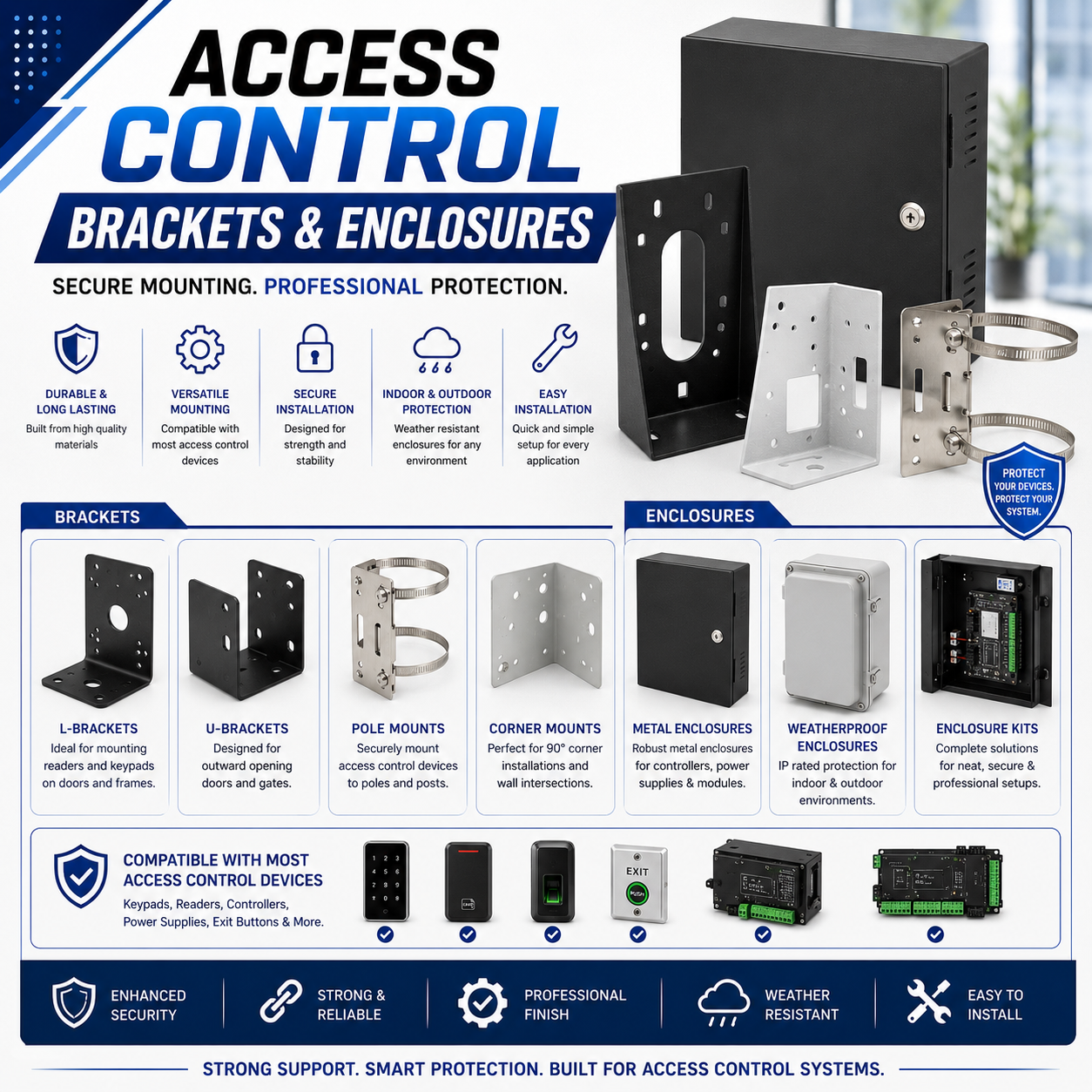 ACCESS CONTROL BRACKETS AND ENCLOSURES