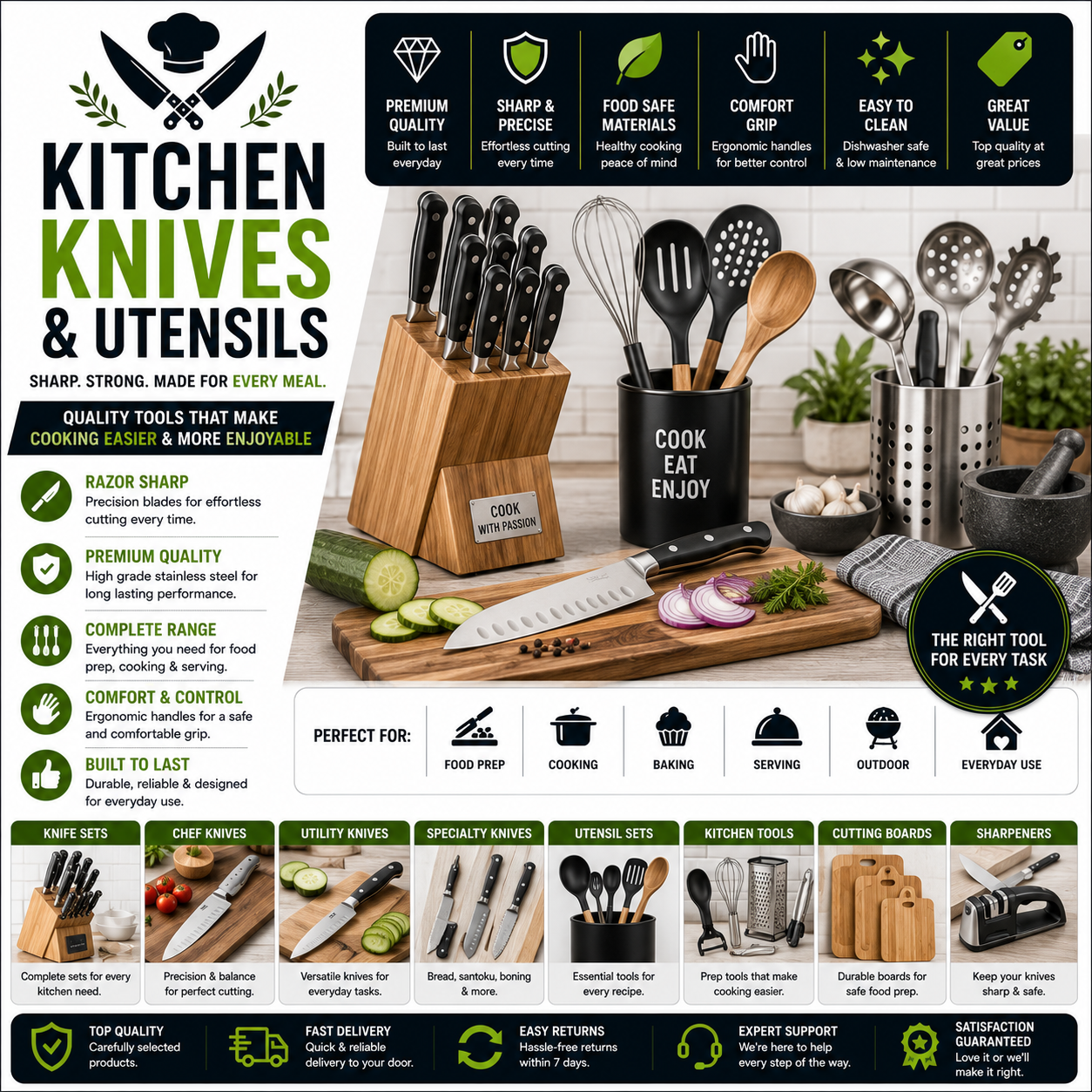 KITCHEN KNIVES AND UTENSILS