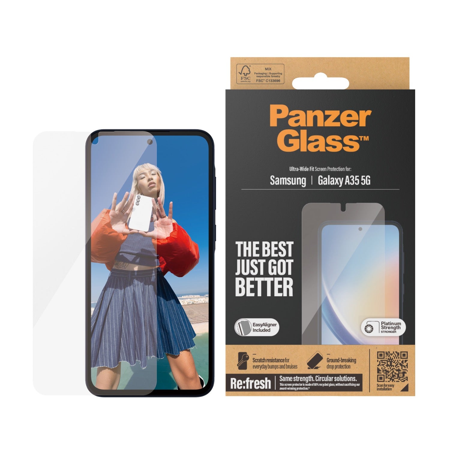 PanzerGlass Screen Protector Ultra Wide Fit With EasyAligner - Samsung Galaxy A35 5G - Clear