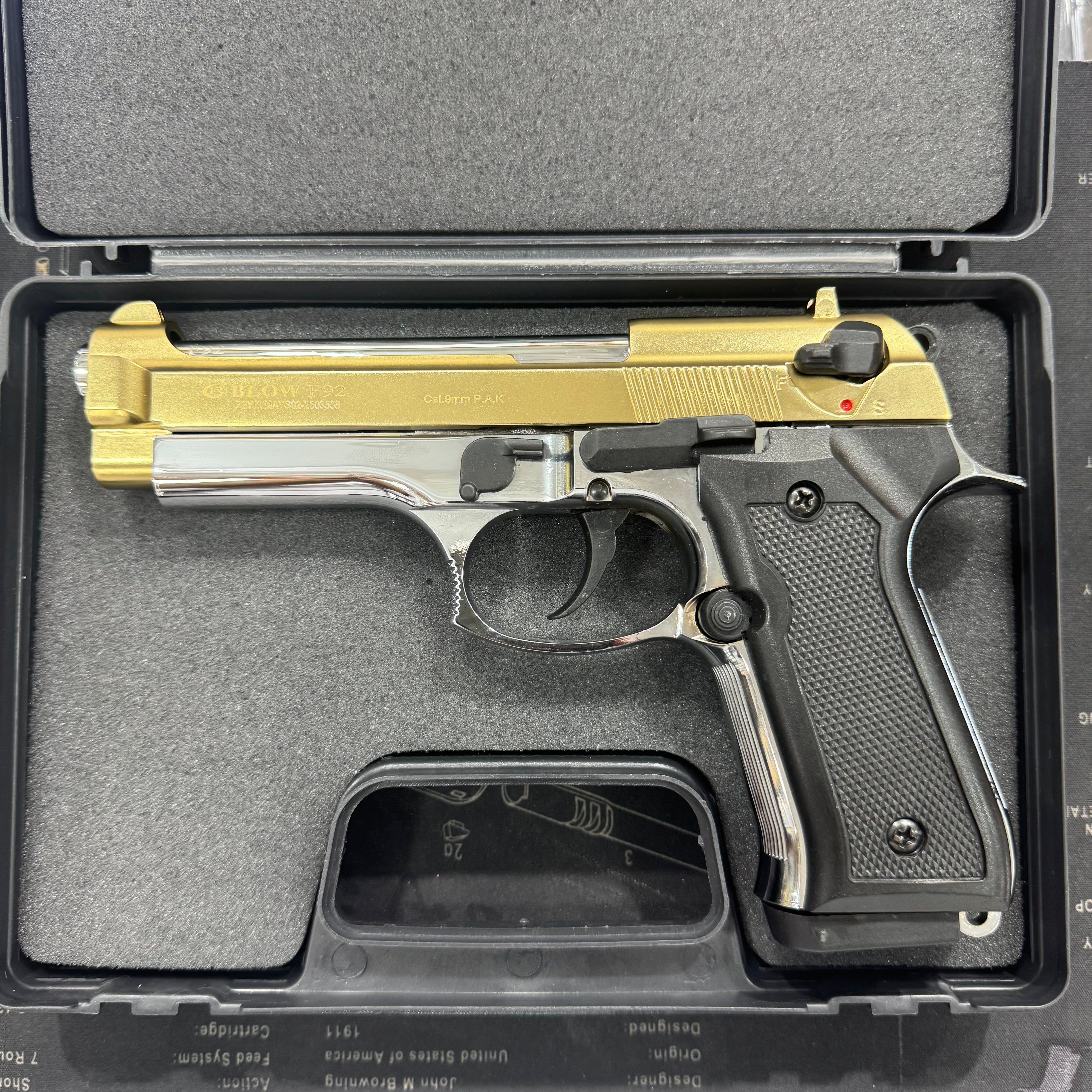 Blow F92 Shiny Chrome|Gold Blank/Pepper Gun (Semi Auto|15+1|9mm PAK)