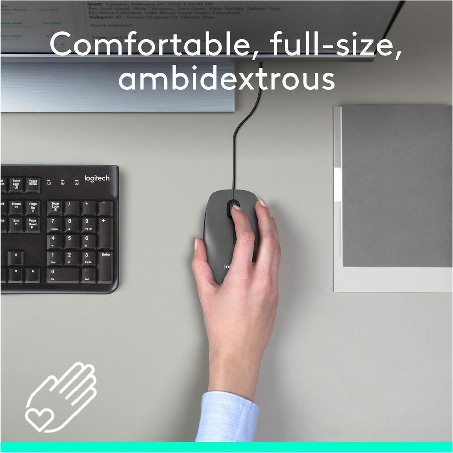Logitech M100 Wired USB Mouse, 3-Buttons,1000 DPI Optical Tracking, Ambidextrous, Compatible with PC, Mac, Laptop (Gray) | SKU MOS-M100