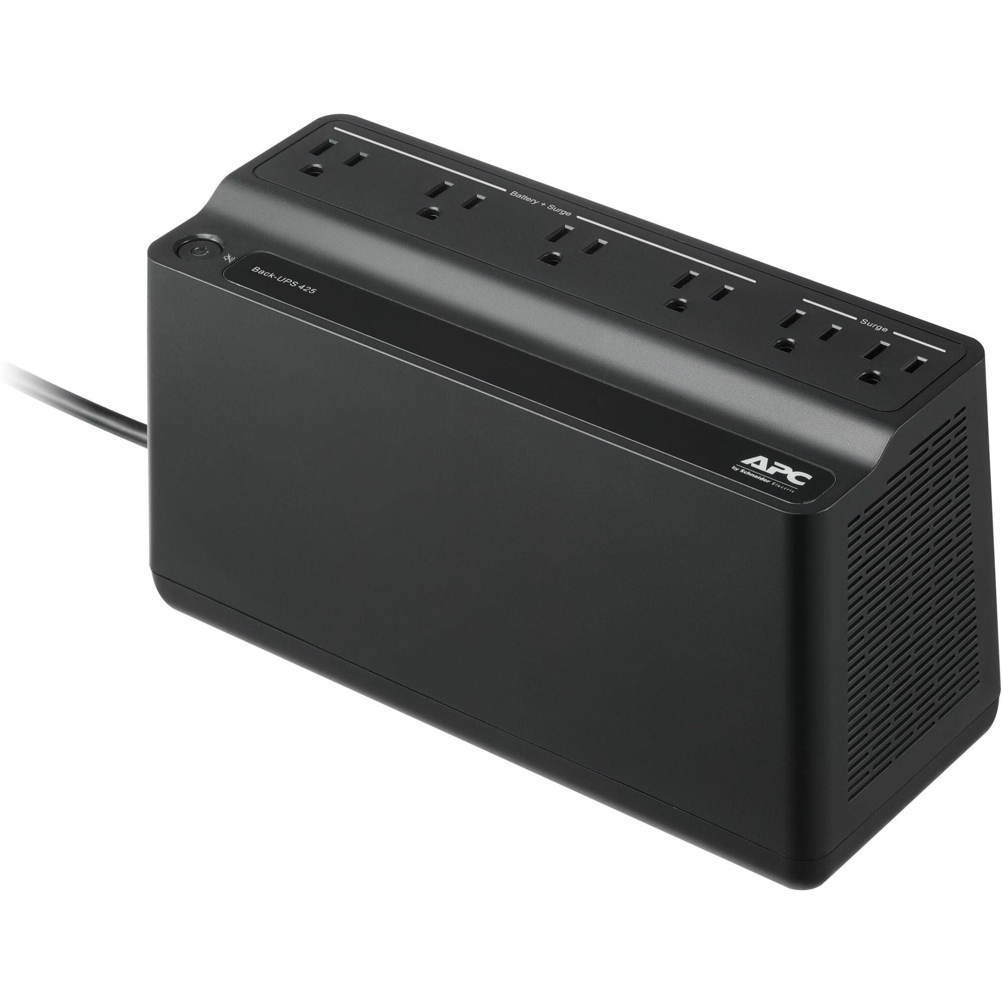 APC Back-UPS 425VA, 120V, 6 NEMA outlets (2 surge), Battery not user replaceable | SKU UPS-BE425M