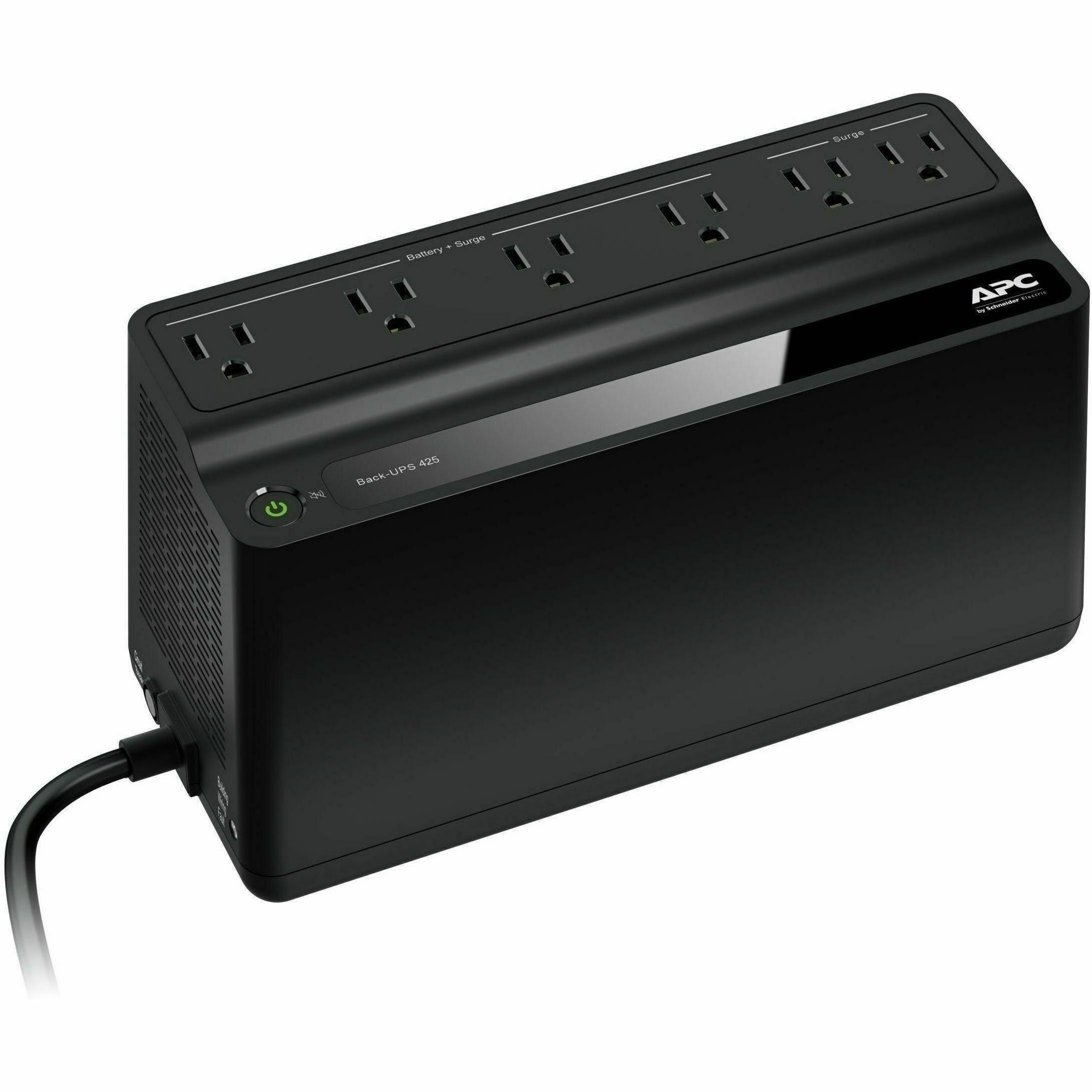 APC Back-UPS 425VA, 120V, 6 NEMA outlets (2 surge), Battery not user replaceable | SKU UPS-BE425M