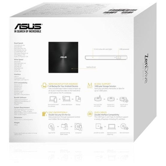 Asus ZenDrive SDRW-08U9M-U DVD-Writer - External - Black | SKU 08U9MU/BLK