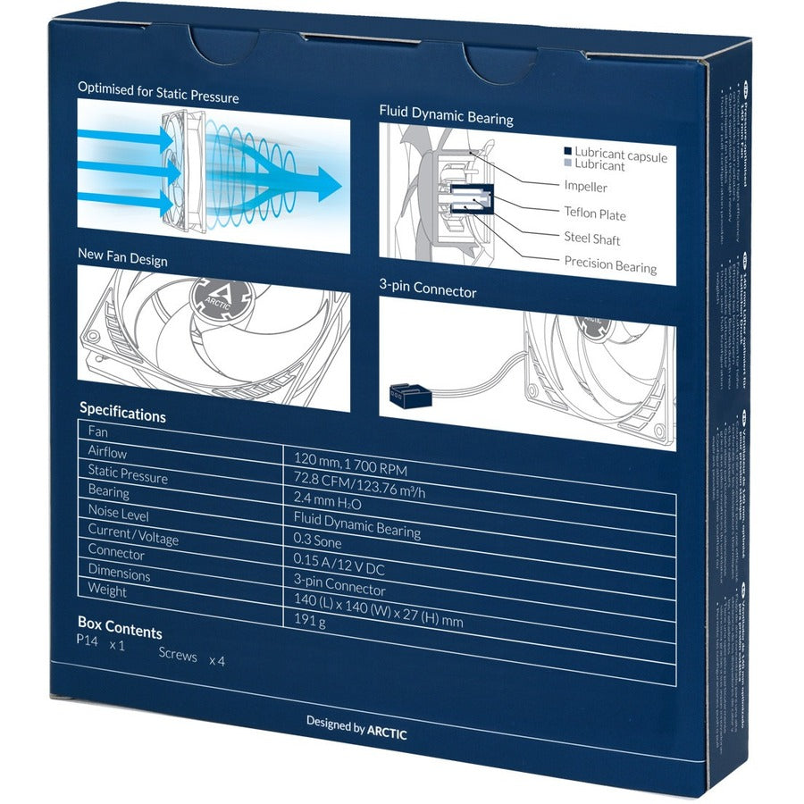 Arctic Cooling Pressure-Optimised 140mm Fan - 1 Pack | SKU CA-P14BK