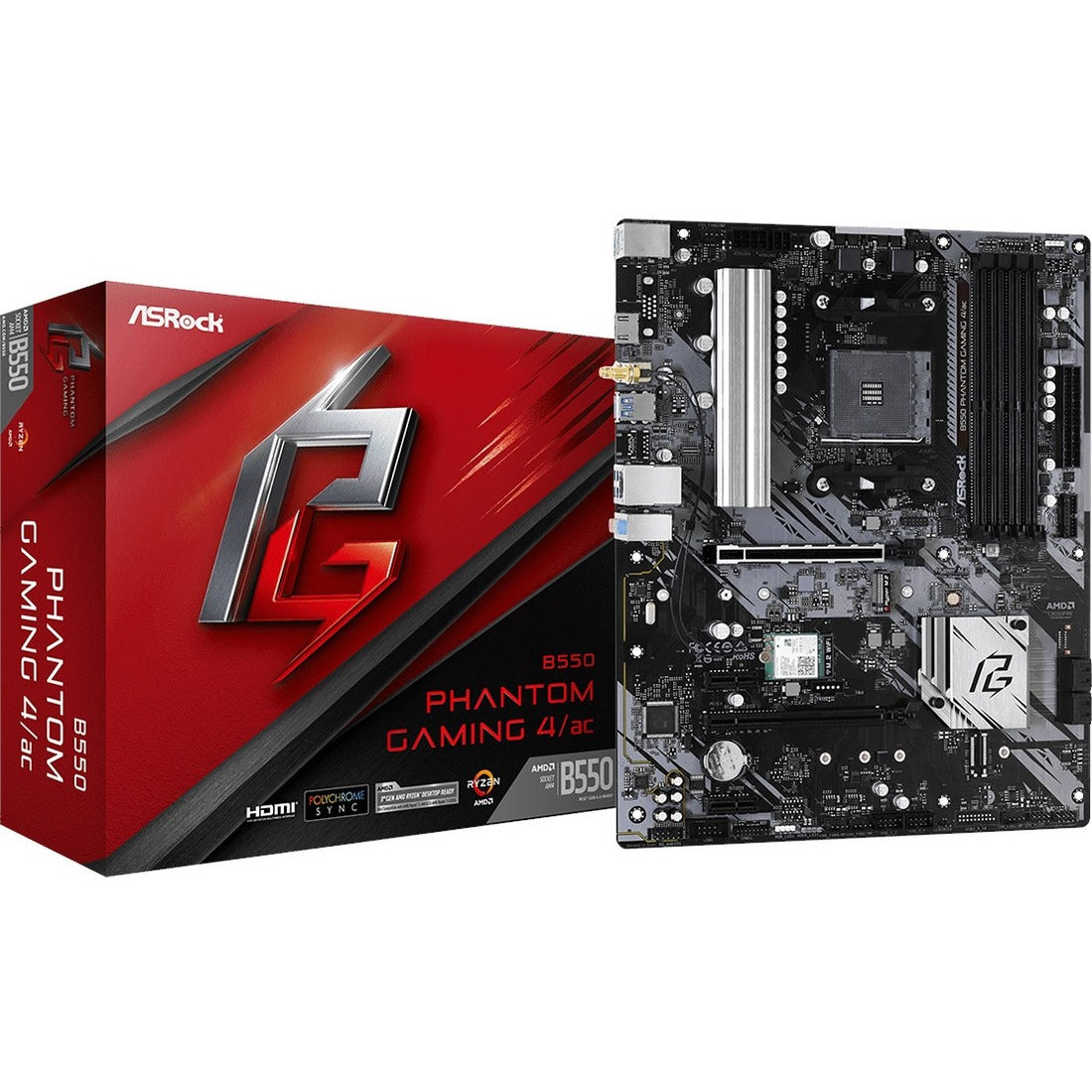 ASRock B550 Phantom Gaming 4/ac Desktop Motherboard - AMD B550 Chipset - Socket AM4 - ATX | SKU MB-B550PGA