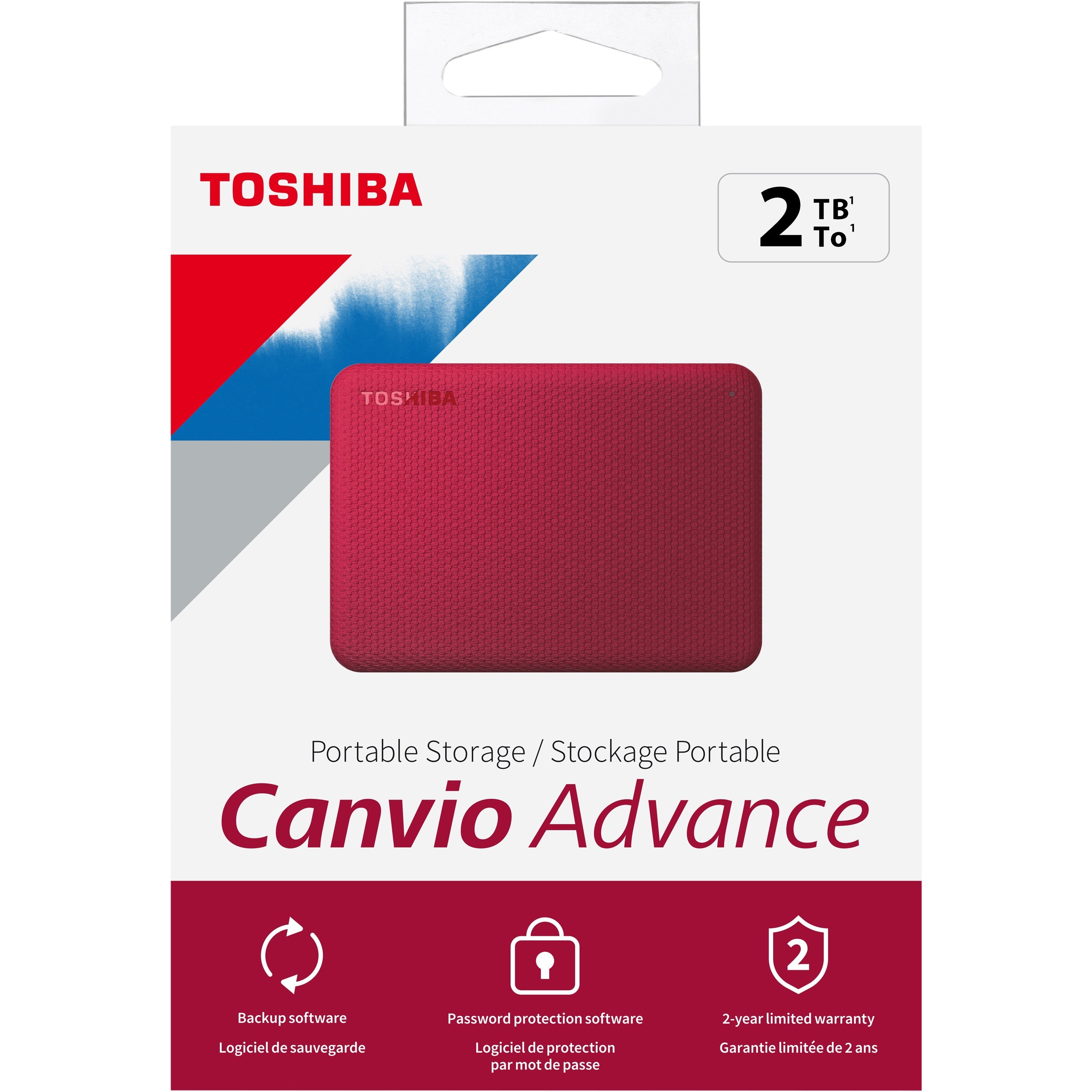 Toshiba Canvio Advance HDTCA20XR3AA 2 TB Portable Hard Drive - External - Red | SKU TCA20XR3AA