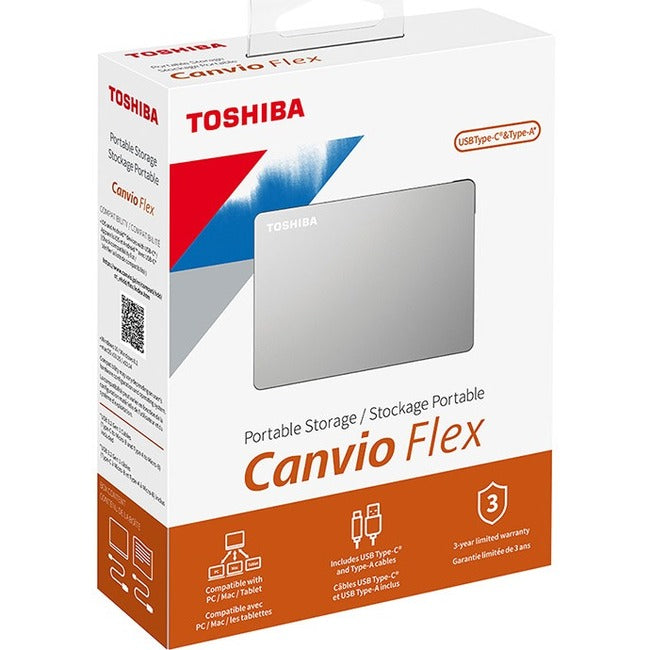 Toshiba Canvio Flex HDTX140XSCCA 4 TB Portable Hard Drive - External - Silver | SKU TX140XSCCA