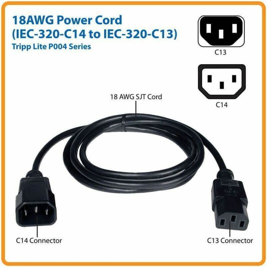 Eaton Tripp Lite Series PDU Power Cord, C13 to C14 - 10A, 250V, 18 AWG, 6 ft. (1.83 m), Black | SKU TL-P004006