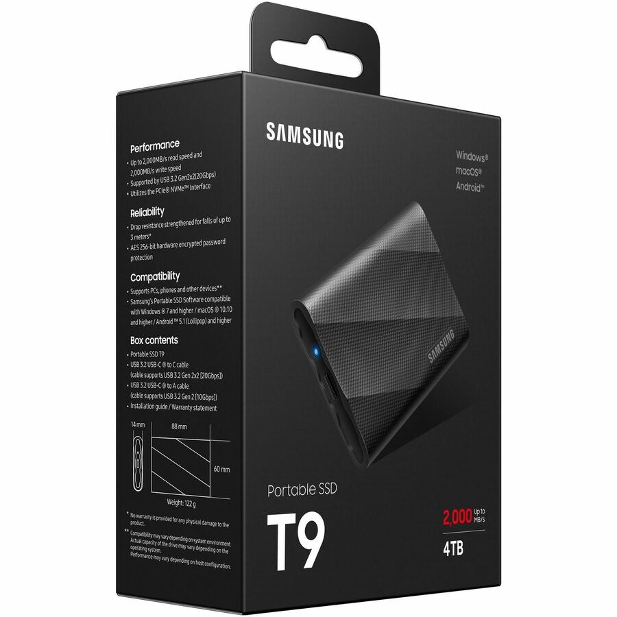 Samsung T9 4 TB Portable Rugged Solid State Drive - External - PCI Express NVMe - Black | SKU MU-PG4T0B