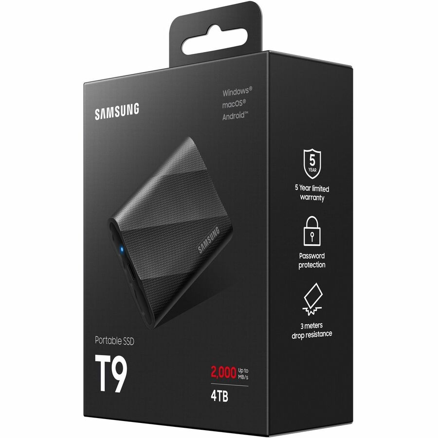 Samsung T9 4 TB Portable Rugged Solid State Drive - External - PCI Express NVMe - Black | SKU MU-PG4T0B
