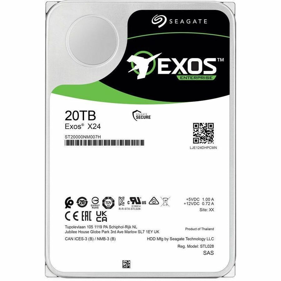 Seagate Exos X24 ST20000NM007H 20 TB Hard Drive - 3.5" Internal - SAS (12Gb/s SAS) - Conventional Magnetic Recording (CMR) Method | SKU HD-ST20T7H