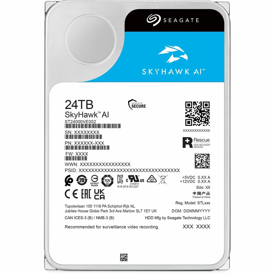 Seagate SkyHawk AI ST24000VE002 24 TB Hard Drive - 3.5" Internal - SATA (SATA/600) - Conventional Magnetic Recording (CMR) Method | SKU HD-ST24VE2