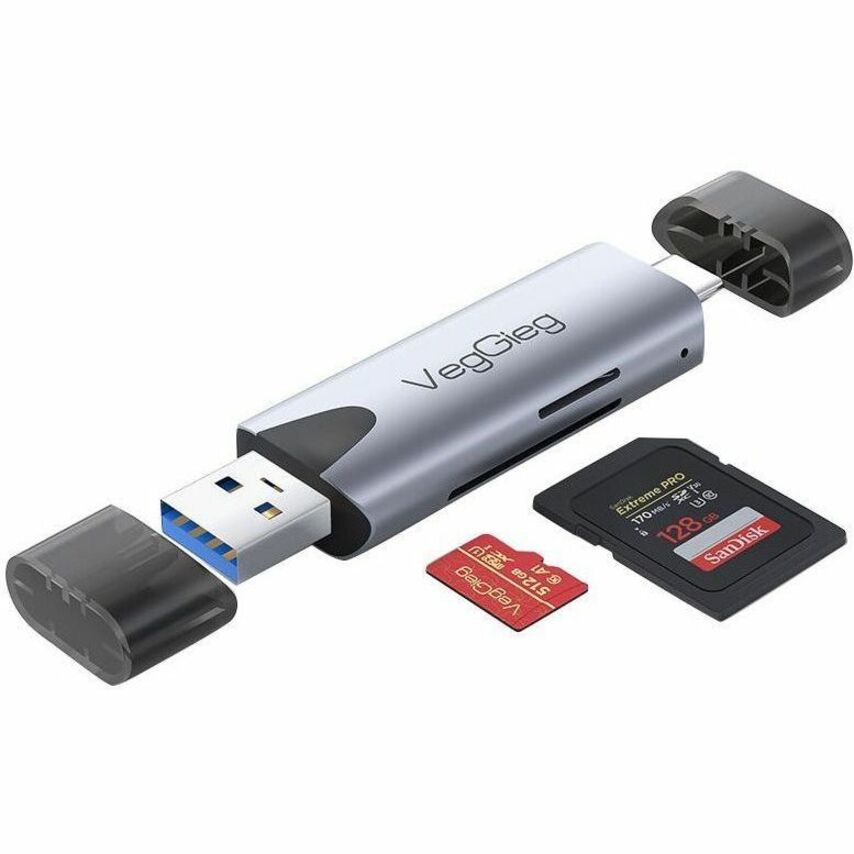 VegGieg V-C307 SD Card Reader, Dual Connector USB 3.0/USB C Memory Reader Adapter - Supports TF, Micro SD, Compatible with MacBook Pro, Air, iPad Galaxy S21 etc.