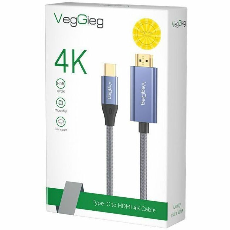 VegGieg V-Z625 6.6FT/2M USB C to HDMI Cable 4K, Anti-Interference Gold-Plated Plugs, Aluminum Type-C to HDMI Cord - Thunderbolt 3 and 4 Compatible for iPhone 15 Series, MacBook, iMac, iPad Pro, Galaxy, Surface, Dell, HP | SKU VG-VZ23