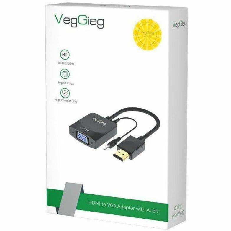 VegGieg V-Z902 HDMI to VGA, Gold-Plated HDMI to VGA Adapter (Male to Female) for Computer, Desktop, Laptop, PC, Monitor, Projector, HDTV, Chromebook, Raspberry Pi, Roku, Xbox and More - Black | SKU VG-VZ62