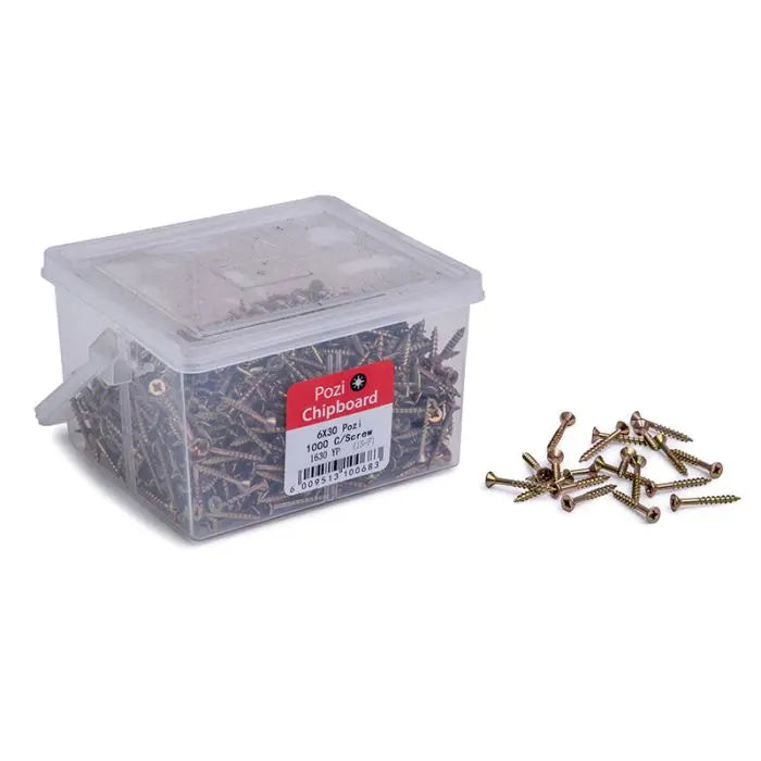 Chipboard Screws, Pozi, No.6, 3.5mm x 30mm, 1000 Pieces