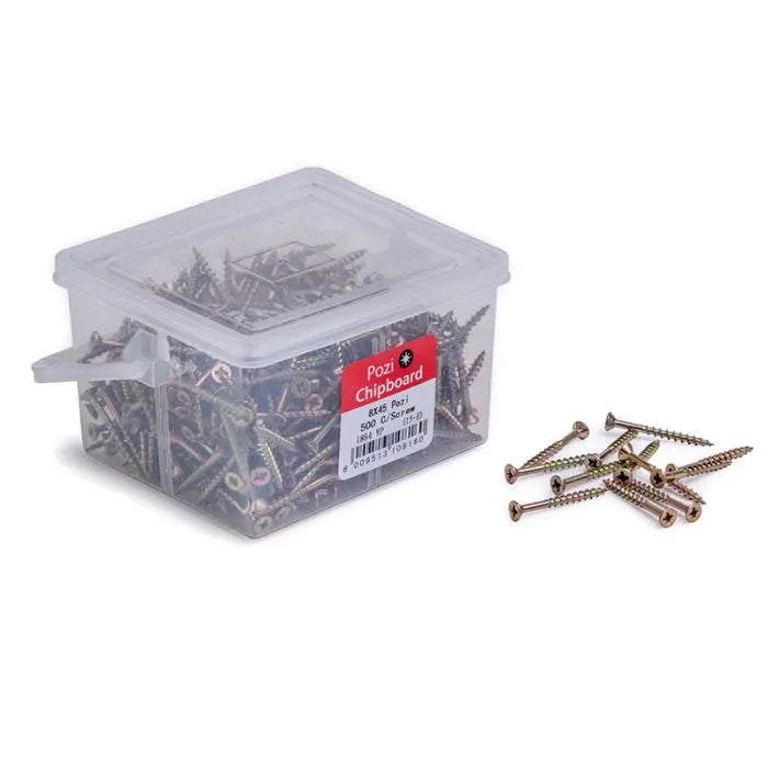 Chipboard Screws, Pozi, No.8, 4mm x 45mm, 500 Pieces