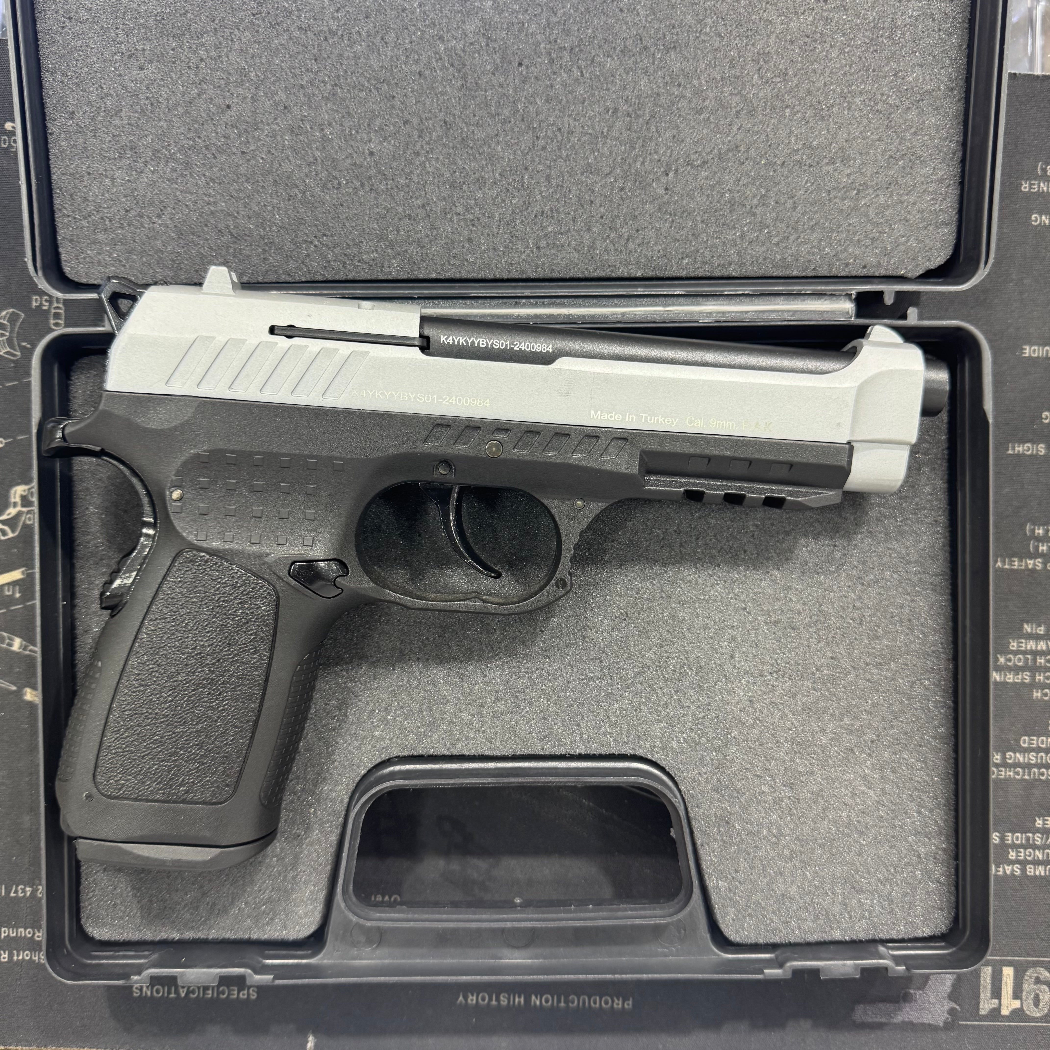 Kuzey F92 Mat Chrome Blank/Pepper Gun (Semi Auto|18+1|9mm PAK)