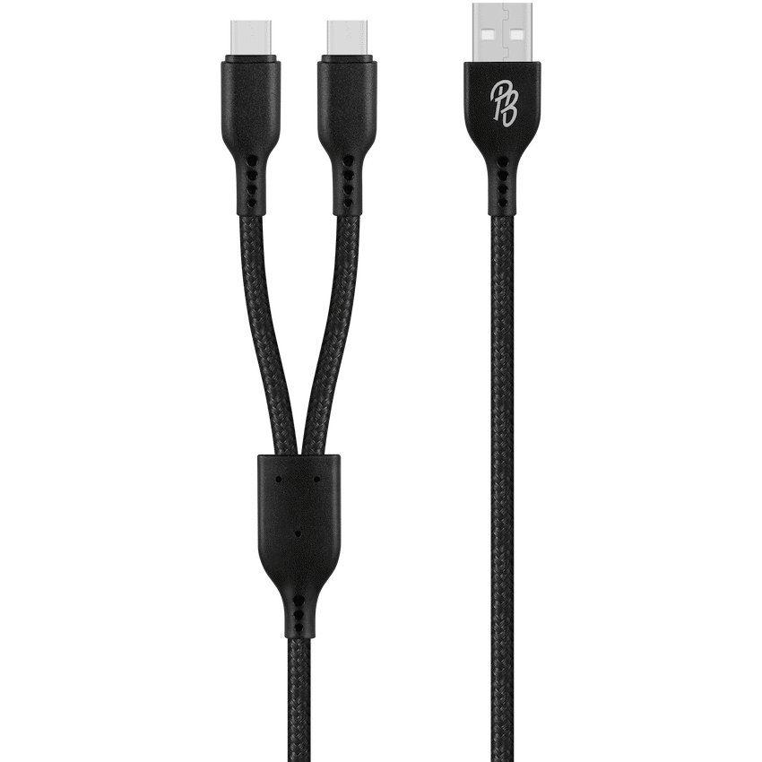 Pro Bass Cord Series 1.2m 15w USB-A to 2x USB-C Braided - Black