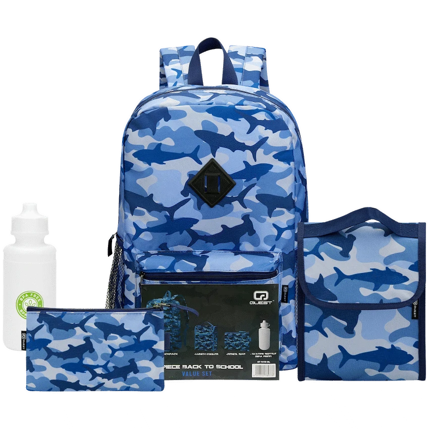 Quest Quest 4-Piece Backpack Set Shark Camo Blue