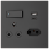 Ellies 2 Way (3 Pin; SANS 164-2) Single Switch Socket 4x4 (100x100mm) - USB + Type C - BK