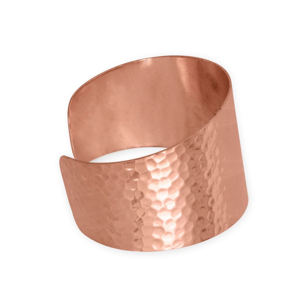 Wide Tapered Hammered Solid Copper Statement Cuff Bracelet