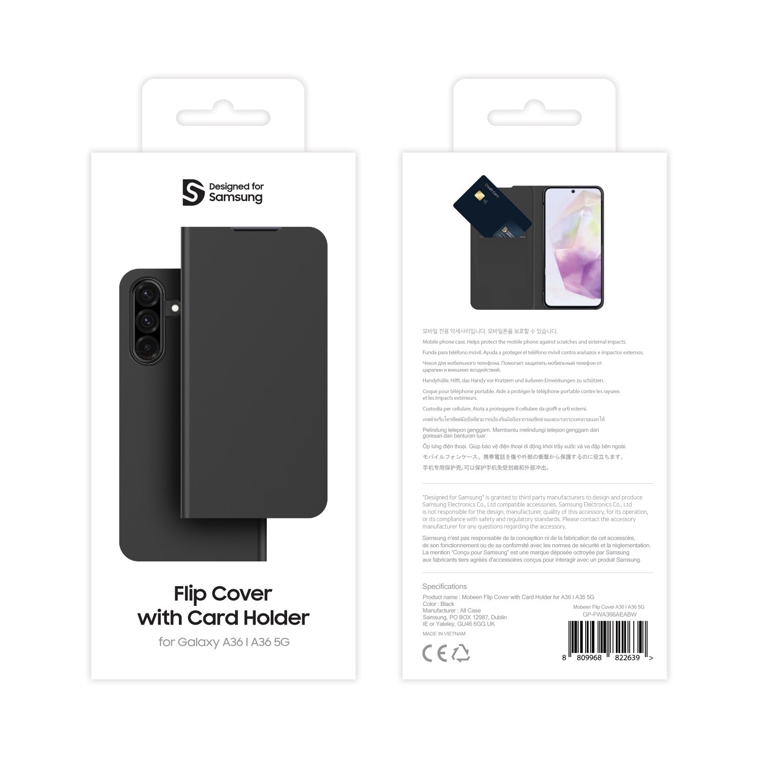 Samsung Mobeen Flip Case With Card Slot  - Samsung Galaxy A36 - Black