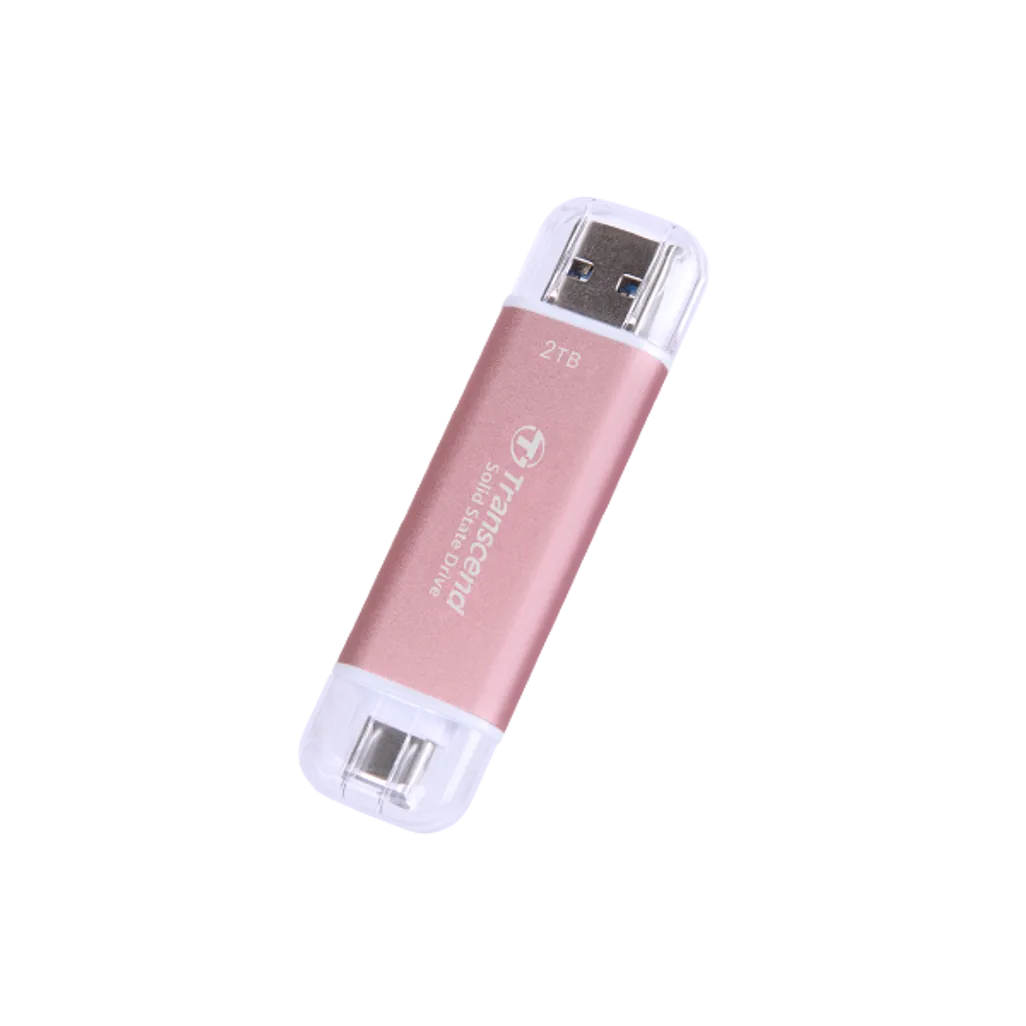 TRANSCEND 2 TB ESD310P USB3.2 TYPE A & C (USB 10Gbps) OTG COMPACT PORTABLE SSD  - Read 1050MB/s Write 950 MB/s - Pink