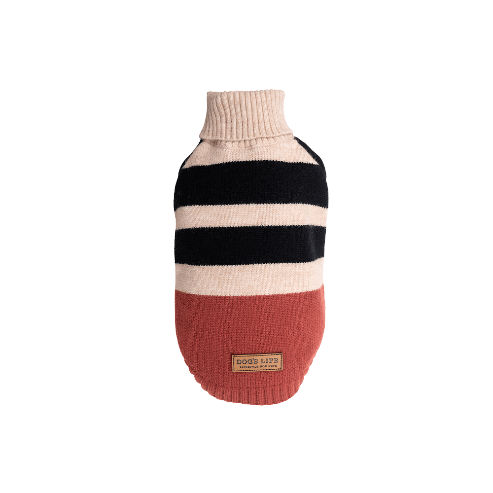 Dog's Life Polo Neck Striped Pullover Brown XL