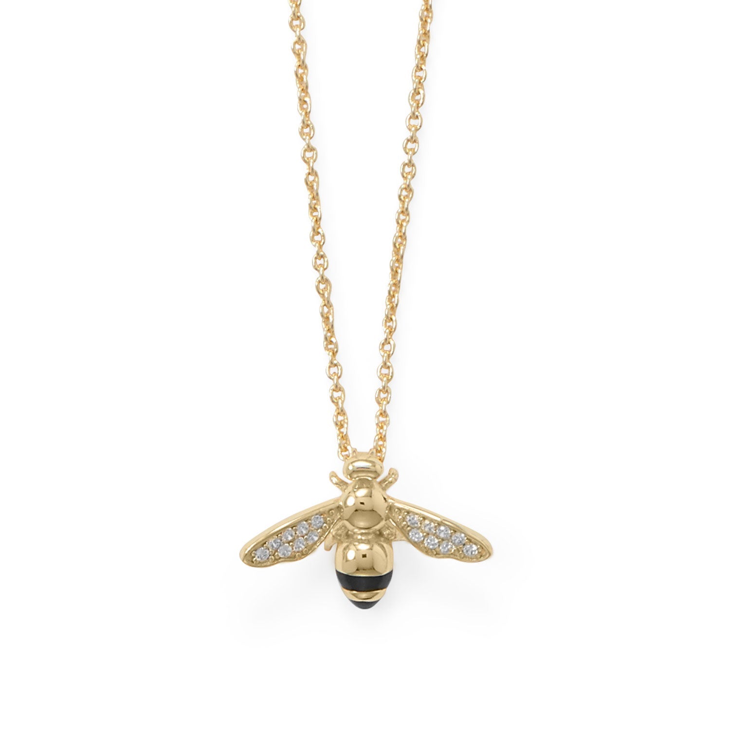"BEE Mine!" 16"+2" 14 Karat Gold Plated Signity CZ Bee Necklace