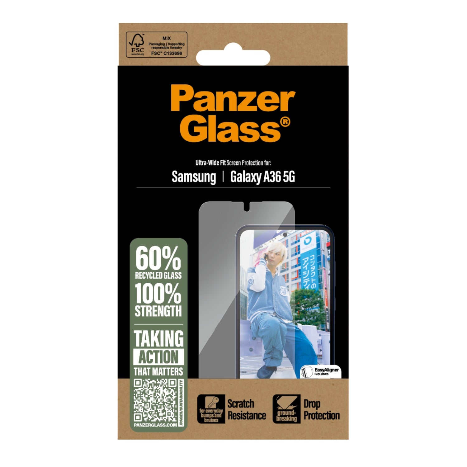 PanzerGlass Screen Protector Ultra Wide Fit With EasyAligner - Samsung Galaxy A36 - Clear