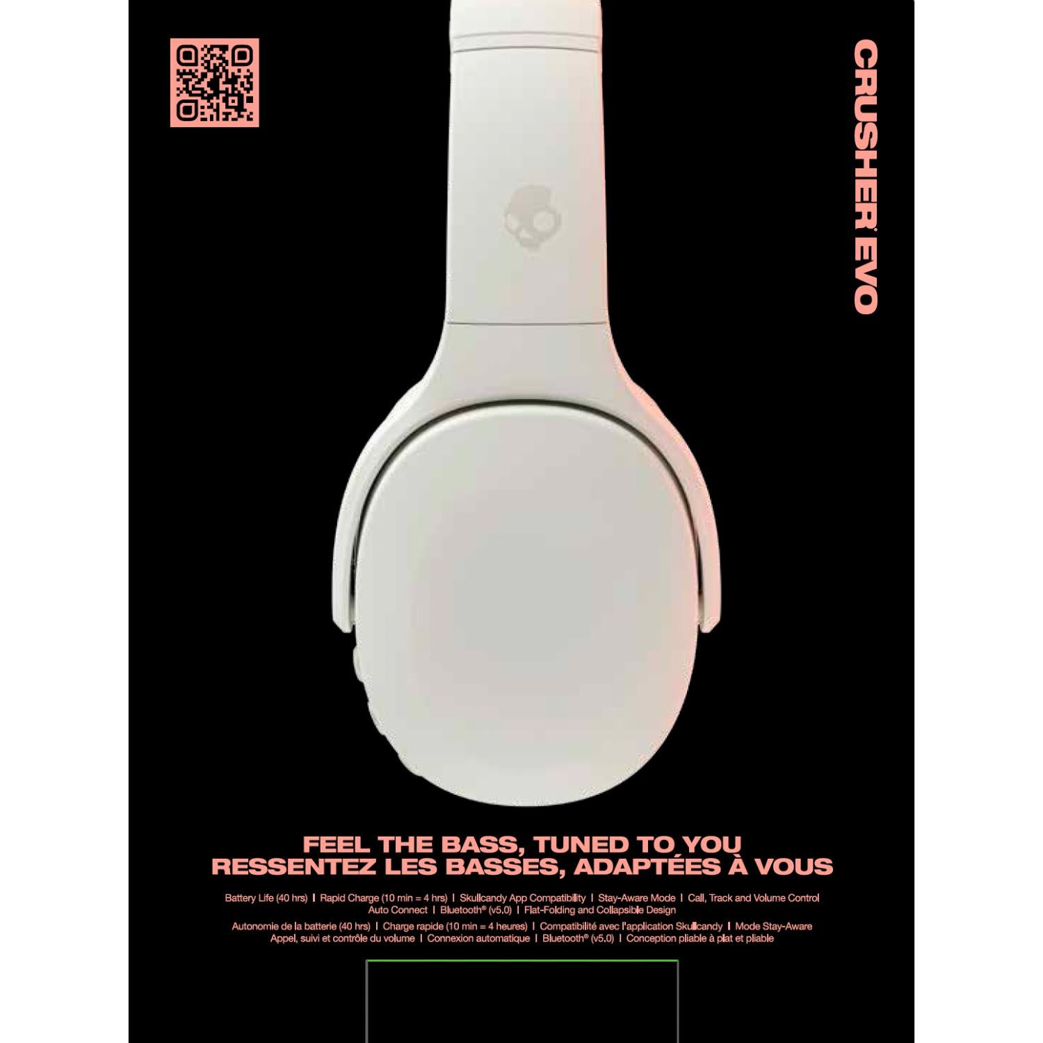 Skullcandy Crusher® Evo Sensory Bass Headphones With Personal Sound - Bone/Orange
