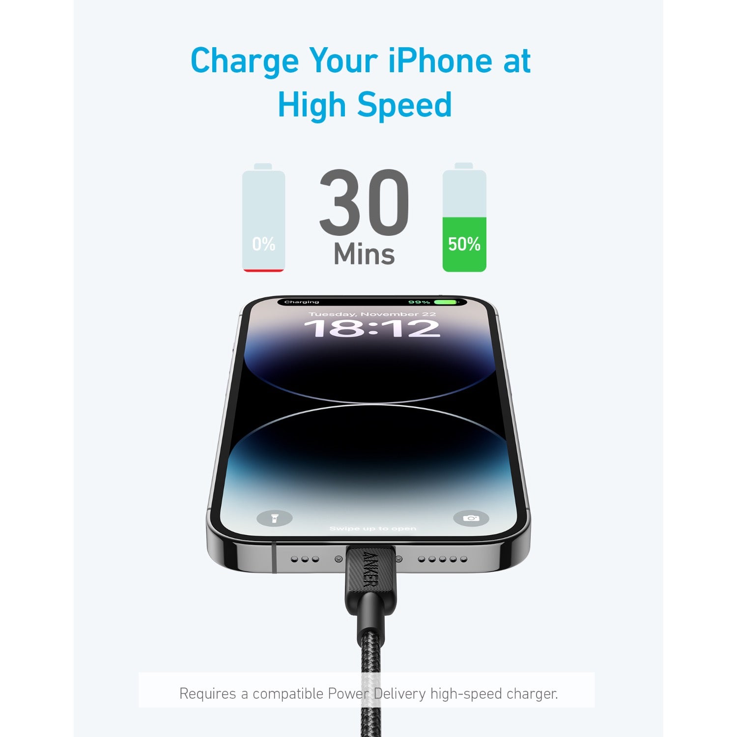 Anker 322 PowerLine USB C to MFI 1.8M 60W Cable - Black