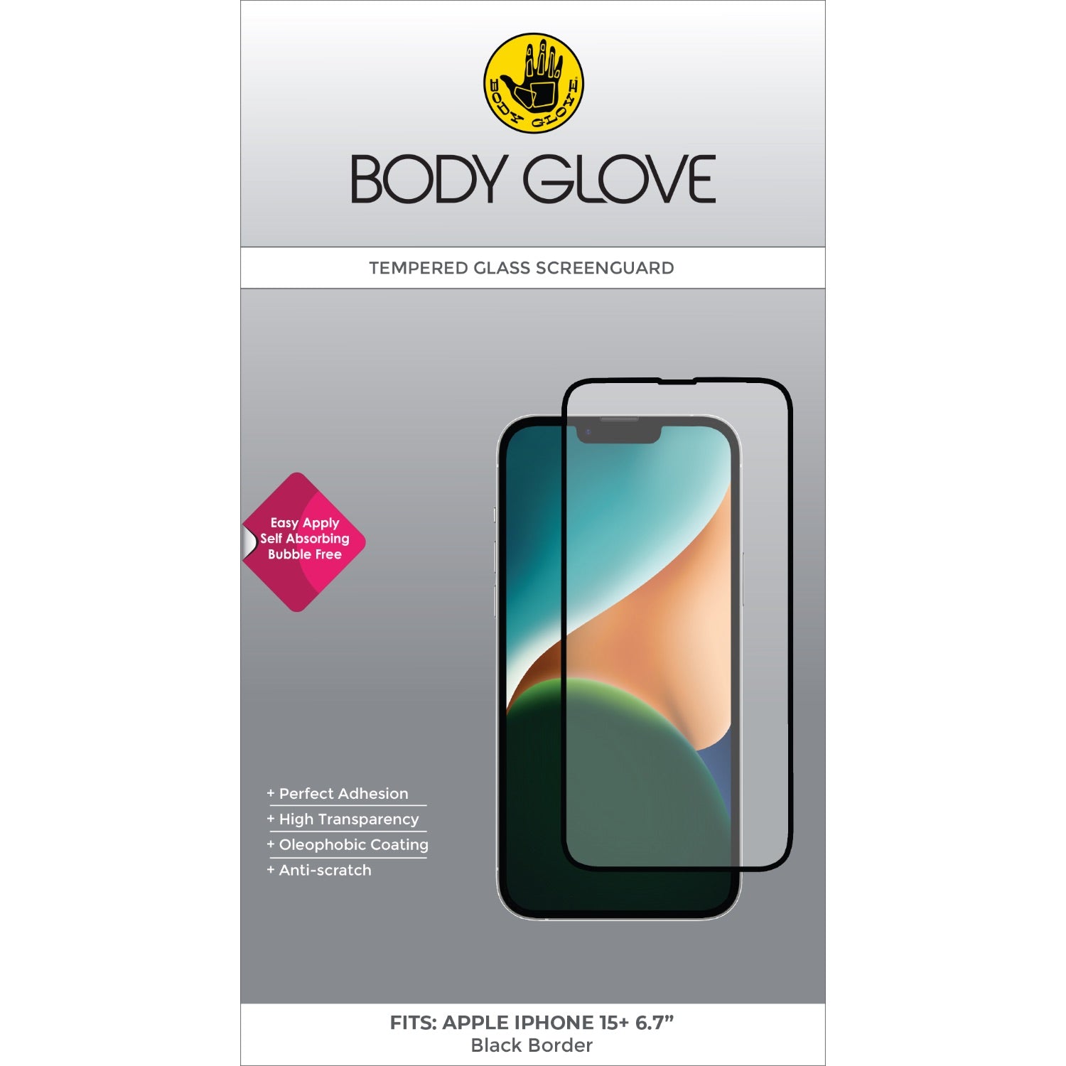 Body Glove Tempered Glass Screen Protector - Apple iPhone 16 Plus / iPhone 15 Plus - Black Border