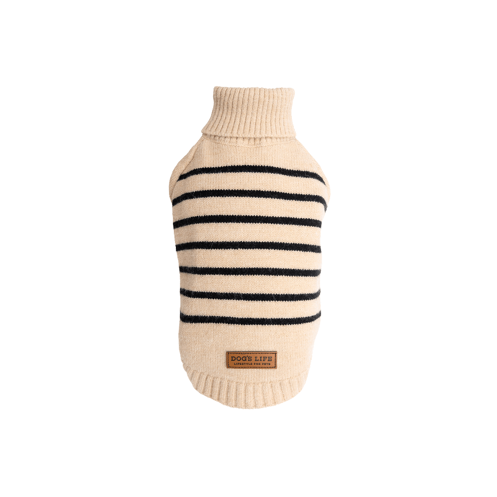 Dog's Life Polo Neck Striped Poullover Khaki L