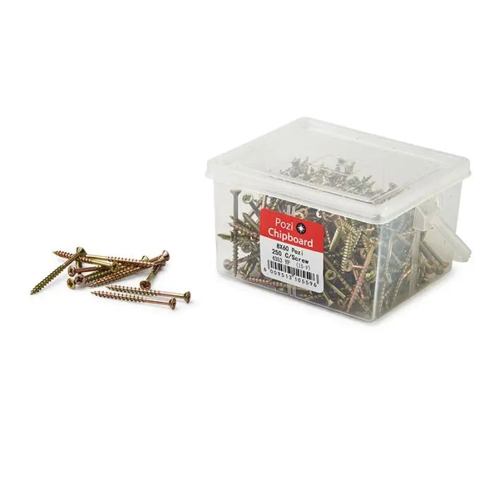 Chipboard Screws, Pozi, No.8, 4mm x 60mm, 250 Pieces