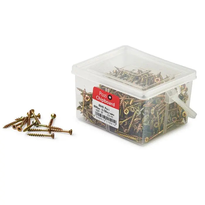 Chipboard Screws, Pozi, No.8, 4mm x 40mm, 600 Pieces