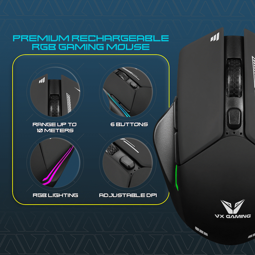 VX Gaming Kratos Series Wireless Rechargeable RGB Gaming Mouse