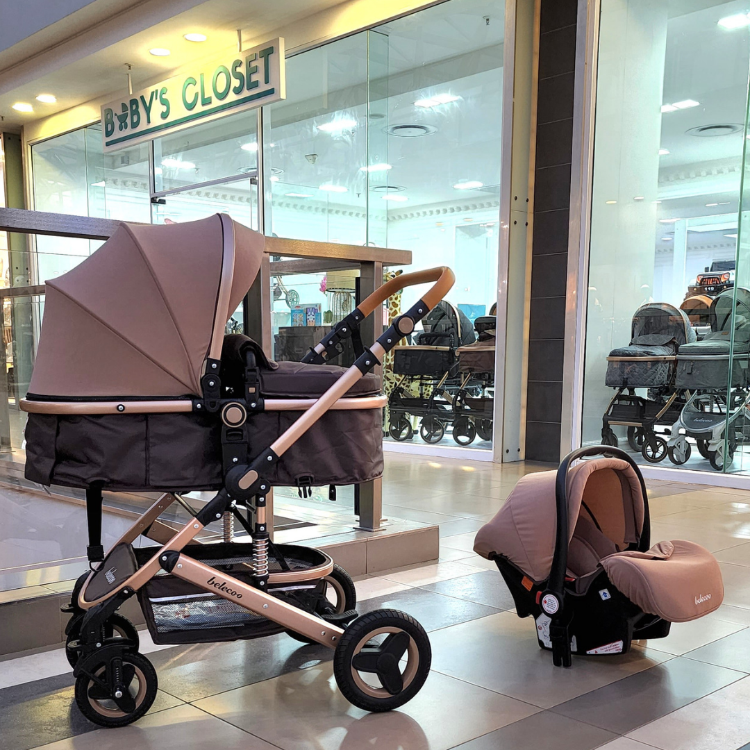 Emerald Baby Sarah Co Sleeper Camp Cot + Belecoo 3 in 1 Stroller Set (Khaaki)