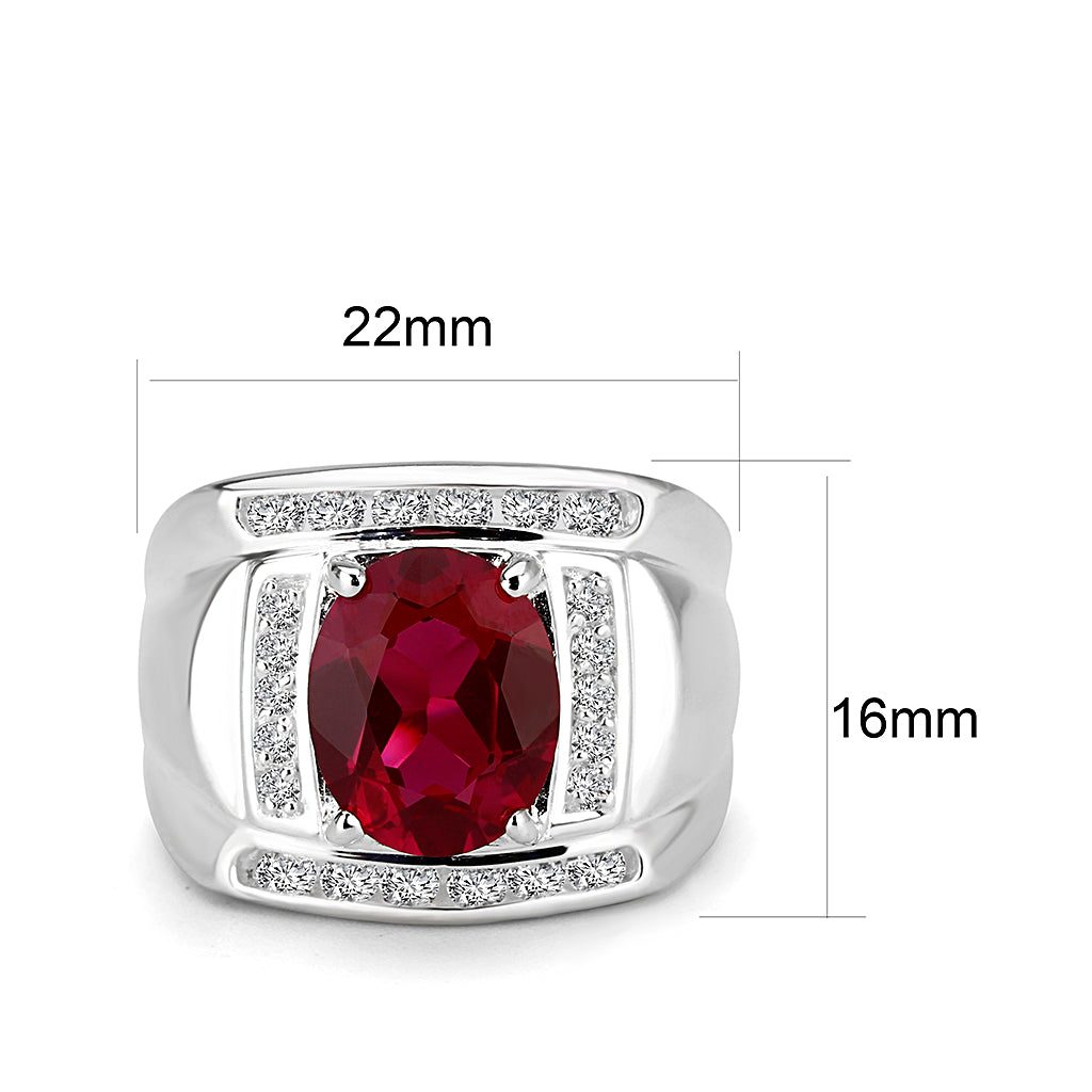 LO5S092 -  Sterling Silver Ring with CZ  in Red No Plated