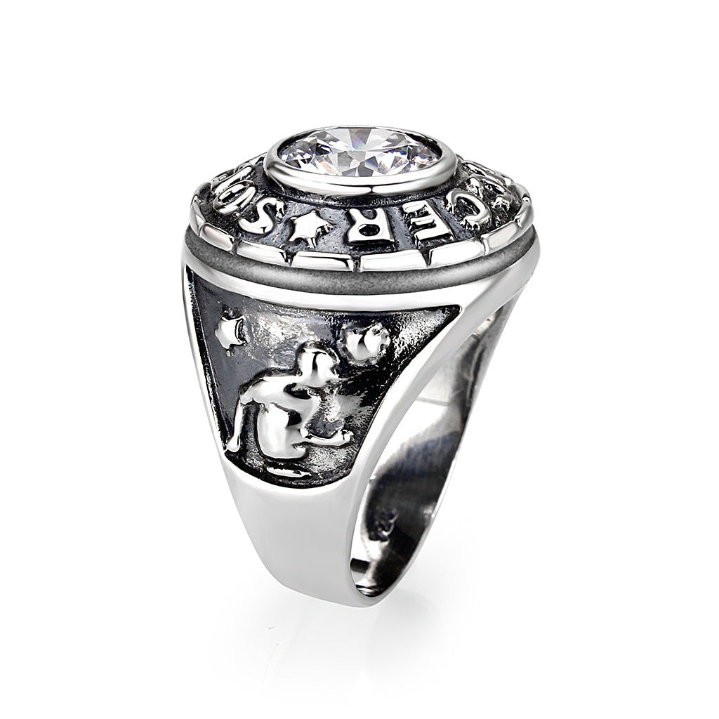 LO5S158- Sterling Silver   Ring with AAA Grade CZ  in Clear High Polished(No Plated)
