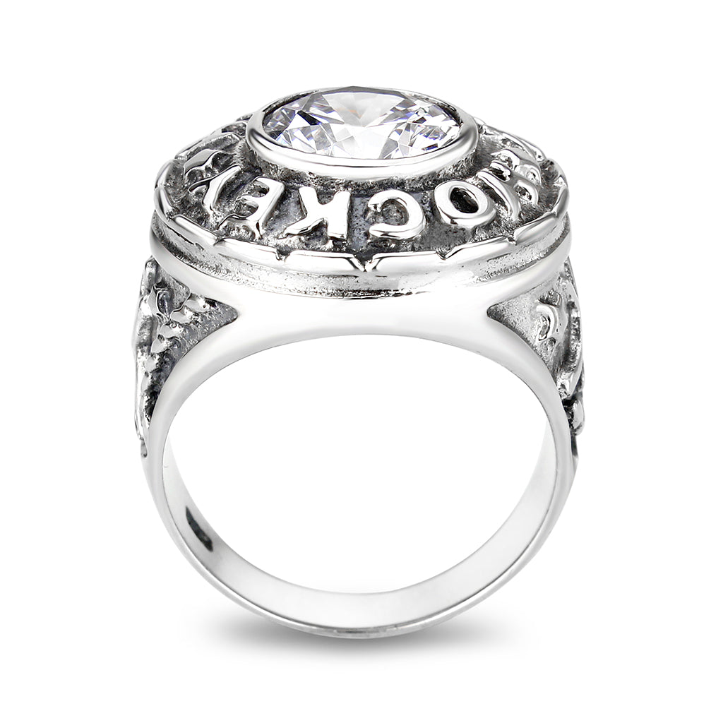 LO5S162- Sterling Silver   Ring with Clear CZ   High Polished(No Plated)