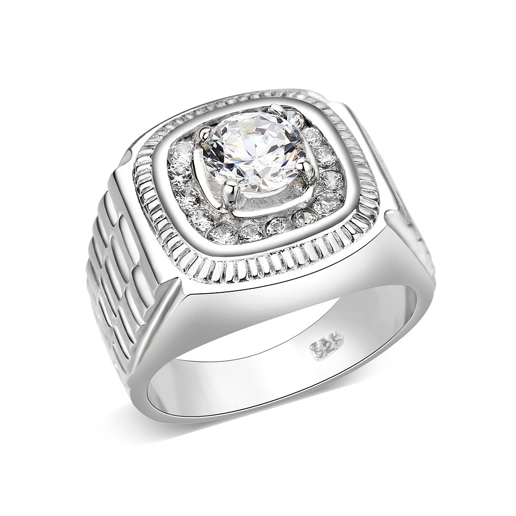 LO5S163- Sterling Silver   Ring with Clear CZ   High Polished(No Plated)