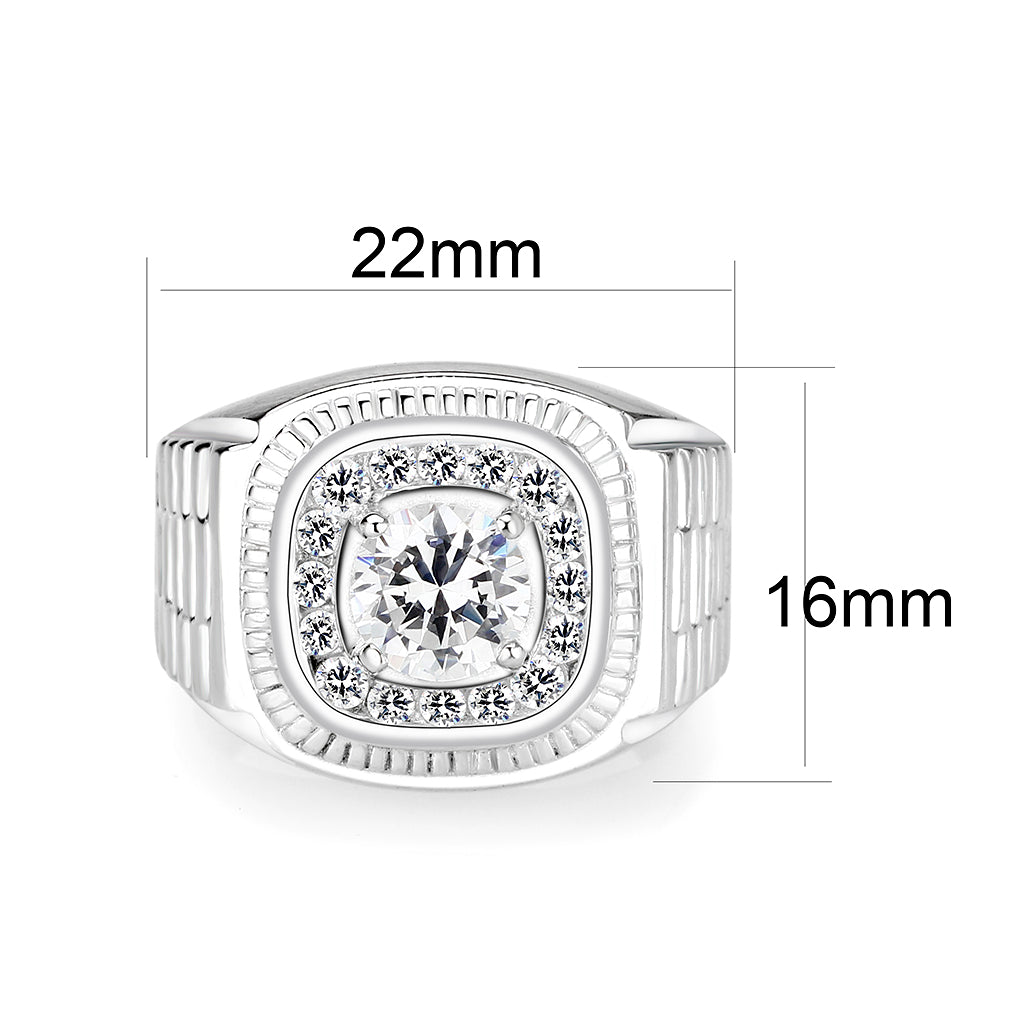 LO5S163- Sterling Silver   Ring with Clear CZ   High Polished(No Plated)