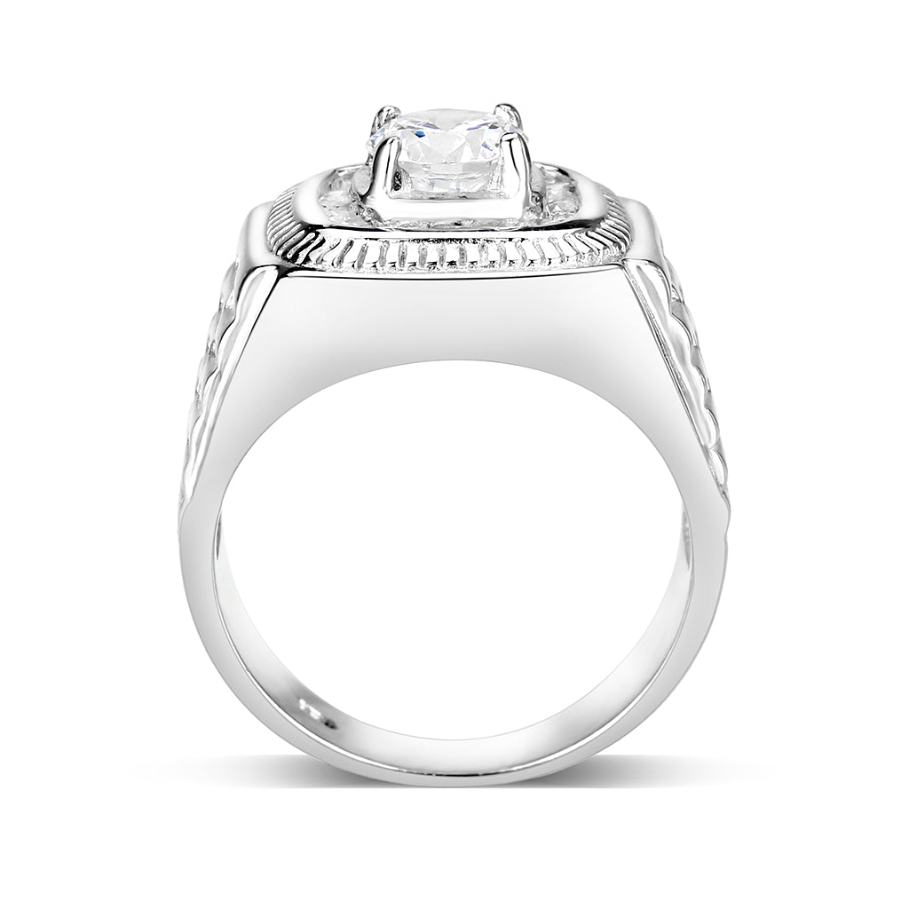 LO5S163- Sterling Silver   Ring with Clear CZ   High Polished(No Plated)