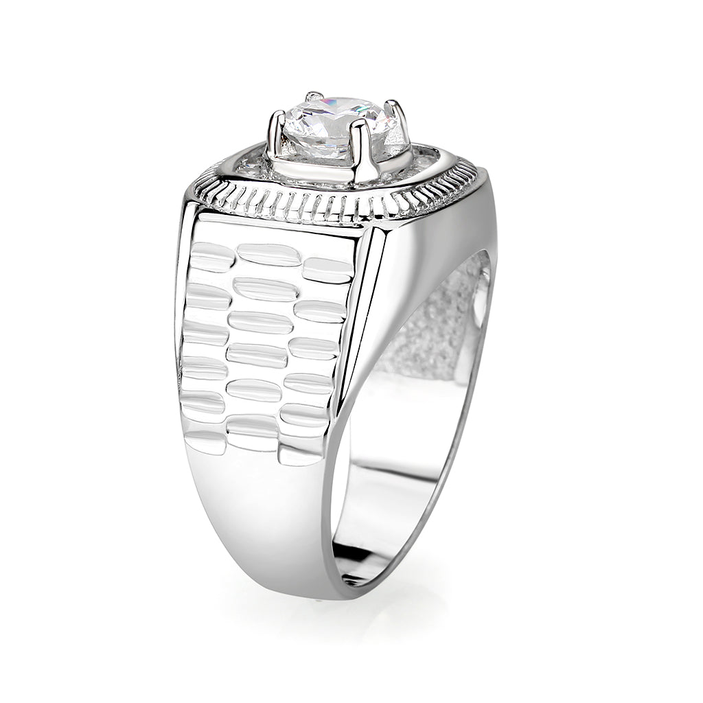 LO5S163- Sterling Silver   Ring with Clear CZ   High Polished(No Plated)